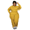 Women  Sweatsuit Solid Long Sleeve Tassel Casual  Two Piece Set