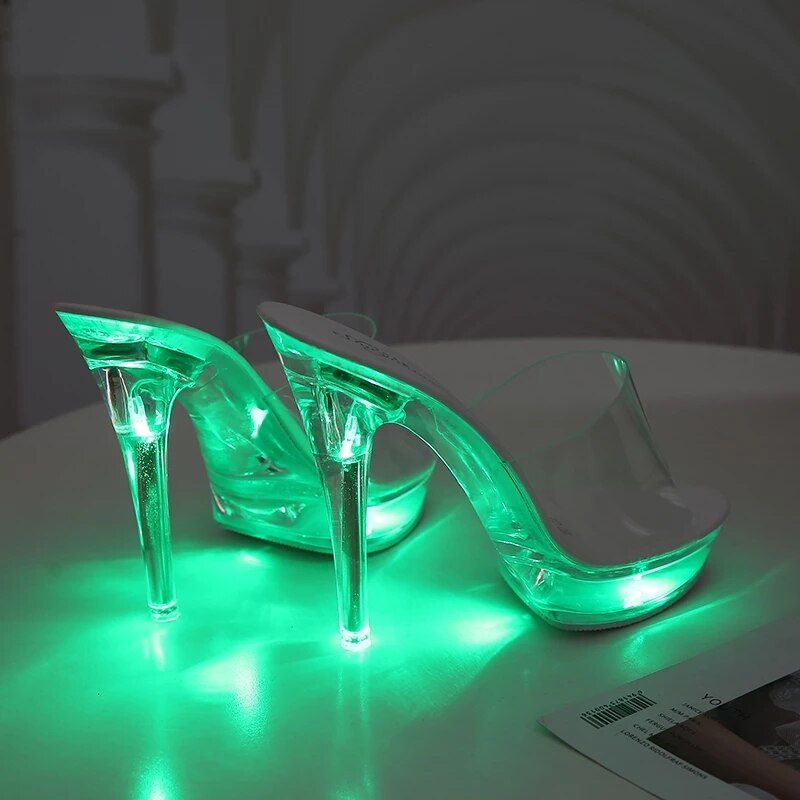 Women Light Up Glowing  Luminous Clear  Platform  LED High Heel Transparent   Shoes