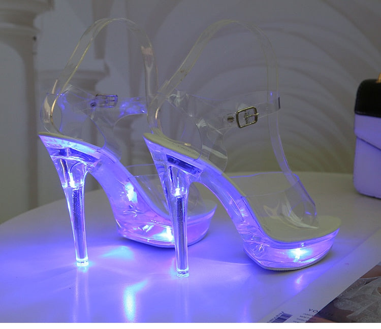 Women Light Up Glowing  Luminous Clear  Platform  LED High Heel Transparent   Shoes