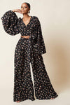 New Digital Printing Bind Lantern Long Sleeves Wide-Legged Pants Suit