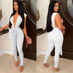 Women Sexy Summer Sleeveless Deep V Neck Jumpsuits